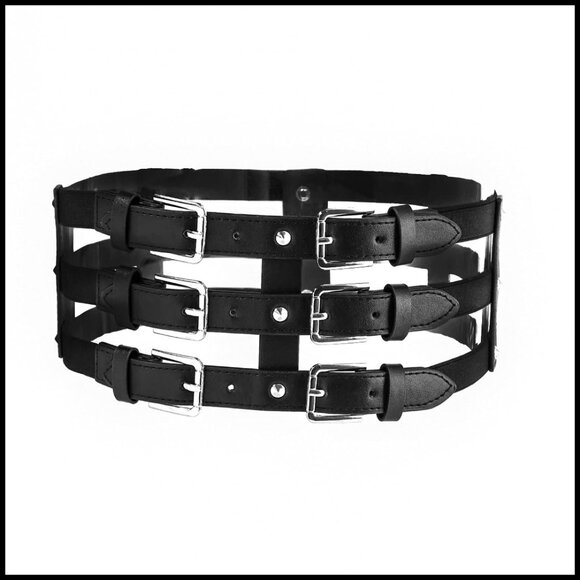 High Waist Cinch Belt PU Leather Adjustable Stretch Corset Waistband Chic Punk main image 7